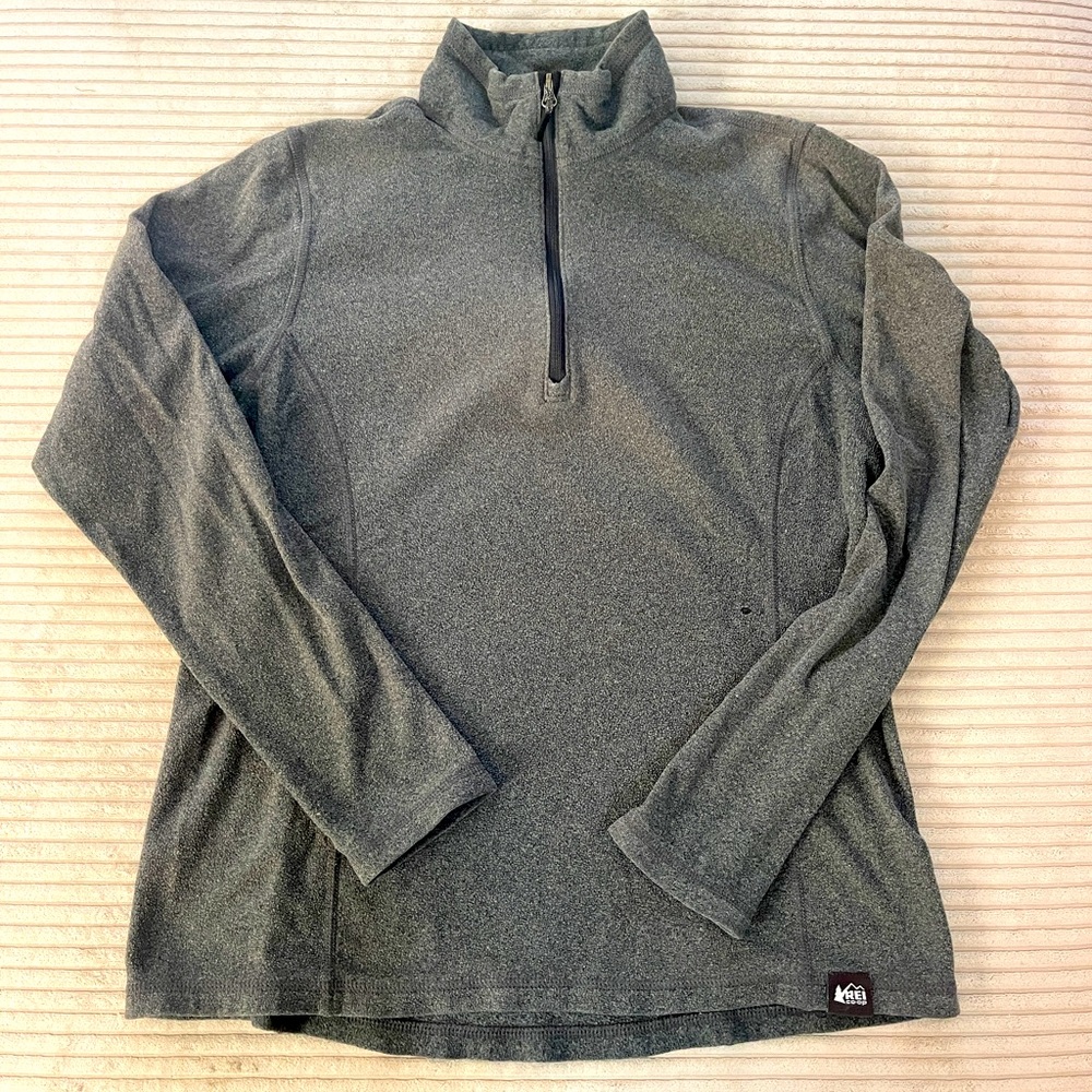REI 1/4 Quarter Zip Up Fleece Pullover Lightweight Jacket Gray Camping Running